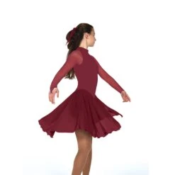 Solitaire Skatewear D22017 High Neck Dance Dress: Plain OR With Crystals -M & M Skatewear Shop D22017P Wine Side