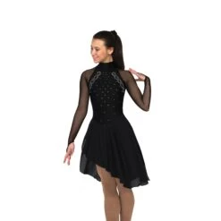 Solitaire Skatewear D22017 High Neck Dance Dress: Plain OR With Crystals -M & M Skatewear Shop D22017R Black Front