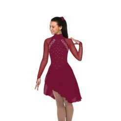 Solitaire Skatewear D22017 High Neck Dance Dress: Plain OR With Crystals -M & M Skatewear Shop D22017R Wine Front