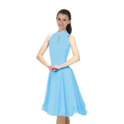 Solitaire Skatewear D22018 Keyhole Dance Dress, Plain Or With Crystals 13 Solitaire Skatewear D22018 Keyhole Dance Dress, Plain Or With Crystals -M & M Skatewear Shop D22018P Crystal Blue Front