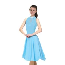 Solitaire Skatewear D22018 Keyhole Dance Dress, Plain Or With Crystals 16 Solitaire Skatewear D22018 Keyhole Dance Dress, Plain Or With Crystals -M & M Skatewear Shop D22018R Crystal Blue Front