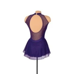 Solitaire Skatewear F22008P/R Mesh Keyhole Dress: Plain Or With Crystals 31 Solitaire Skatewear F22008P/R Mesh Keyhole Dress: Plain Or With Crystals -M & M Skatewear Shop F22008R Purple Back