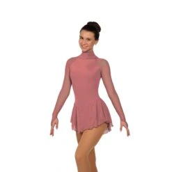 Solitaire Skatewear F22009 Classic High Neck Dress: Plain And With Crystal Packages -M & M Skatewear Shop F22009P Tea Rose Front