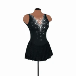 Solitaire Skatewear F22012R Fancy Cutwork Dress With Crystals -M & M Skatewear Shop F22012RBlackToneAFront
