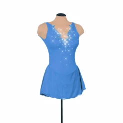 Solitaire Skatewear F22012R Fancy Cutwork Dress With Crystals -M & M Skatewear Shop F22012RLakeBlueToneCFront
