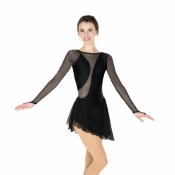 Solitaire Skatewear F25018 Swoosh Dress, Plain OR With Crystals -M & M Skatewear Shop F25018Pblackfront 2025