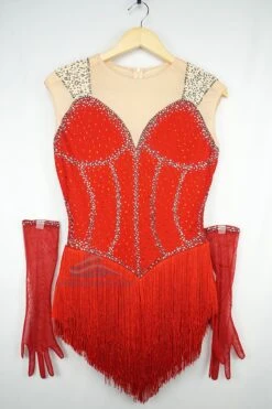 Beautiful Ready To Ship Red Fringe Skirt Dress With Crystals
