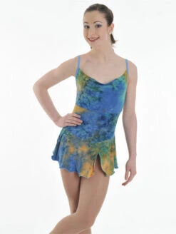 Six0 1057 Ready To Ship Drape Neck Blue Tye Dye Camisole Dress