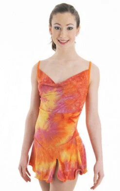 Six0 1058 Ready To Ship Orange Tye Dye Shawl Collar Dress